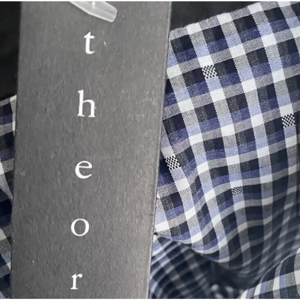 Theory Zach PS‎ Delridge Button Cotton Shirt XL Long Sleeve Blue Black Plaid New